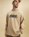 Shop Men's Brown Minion Badge Graphic Printed Oversized T-shirt-Front