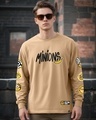 Shop Men's Brown Minion Badge Graphic Printed Oversized T-shirt-Front