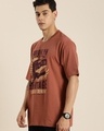 Shop Men's Brown New York Graphic Printed Oversized T-shirt-Front