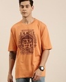 Shop Men's Brown New York Typography Oversized T-shirt-Front