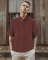 Shop Men's Brown Oversized Acid Wash Polo T-shirt-Front