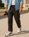Shop Men's Brown Oversized Cargo Carpenter Pants-Front