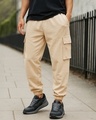 Shop Men's Brown Oversized Cargo Joggers-Front