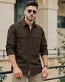 Shop Men's Brown Oversized Cargo Shirt-Front