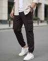 Shop Men's Brown Oversized Cargo Warm Joggers-Front