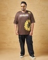 Shop Men's Brown Blossom Graphic Printed Oversized Plus Size T-shirt-Full