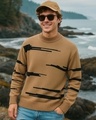 Shop Men's Brown Oversized Flat Knit Sweater-Front