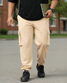 Shop Men's Brown Oversized Plus Size Cargo Warm Joggers-Front