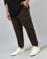 Shop Men's Brown Oversized Plus Size Cargo Joggers-Front