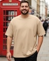 Shop Men's Brown Oversized Plus Size T-shirt-Front