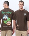 Shop Men's Brown Pixel Rick & Morty Graphic Printed Oversized Acid Wash T-shirt-Front