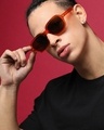 Shop Men's Brown Square Polarised Lens Sunglasses-Front