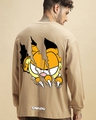 Shop Men's Brown Smiling Cat Graphic Printed Oversized T-shirt-Front