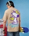 Shop Men's Brown Snoopy Play Graphic Printed Oversized T-shirt-Front