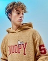 Shop Men's Brown Snoopy Typography Oversized Hoodies