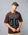 Shop Men's Brown Snoopy Typography Oversized T-shirt-Front