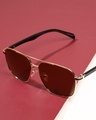 Shop Men's Brown Aviator Polarised Lens Sunglasses-Front