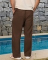 Shop Men's Brown Straight Fit Cotton Linen Pants-Design