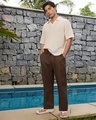 Shop Men's Brown Straight Fit Cotton Linen Pants
