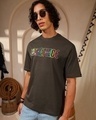 Shop Men's Brown Straw Hat Crew Graphic Printed Oversized T-shirt-Full