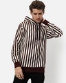 Shop Men's Brown Striped Hooded Sweatshirt-Front