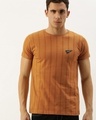 Shop Men's Brown Striped Slim Fit T-shirt-Front