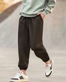 Shop Men's Brown Super Loose Fit Brushed Joggers-Front