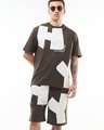 Shop Men's Brown Typography Oversized Co-ordinates-Front