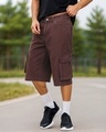 Shop Men's Brown Washed Baggy Fit Cargo Carpenter Shorts-Front