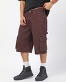 Shop Men's Brown Washed Straight Fit Cargo Carpenter Shorts-Front