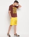 Shop Men's Brown & Yellow Fight War Typography Oversized T-shirt & Shorts Set-Full