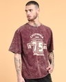 Shop Men's Burgundy Typography Oversized Acid Wash T-shirt-Full