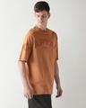 Shop Men's Camel Brown Captain Graphic Printed Oversized T-shirt-Full