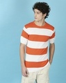 Shop Men's Candy White Striped Knitted Slim Fit T-shirt-Front