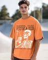 Shop Men's Caramel Orange Coffee Then Humans Graphic Printed Oversized T-shirt-Front