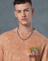 Shop Men's Caramel Orange Sedentary State Graphic Printed Oversized Acid Wash T-shirt