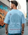 Shop Men's Chambray Blue Tatva Doodles Graphic Printed Oversized T-shirt-Front