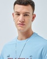 Shop Men's Chambray Blue Tatva Doodles Graphic Printed Oversized T-shirt