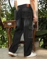 Shop Men's Charcoal Black Washed Straight Fit Cargo Jeans-Design