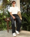 Shop Men's Charcoal Black Washed Straight Fit Cargo Jeans-Full