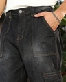 Shop Men's Charcoal Black Washed Straight Fit Cargo Jeans