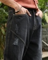 Shop Men's Charcoal Black Washed Straight Fit Distressed Cargo Jeans