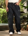 Shop Men's Charcoal Black Washed Straight Fit Distressed Cargo Jeans-Front