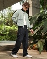 Shop Men's Charcoal Black Washed Straight Fit Distressed Cargo Jeans-Full