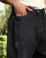 Shop Men's Charcoal Black Washed Straight Fit Distressed Cargo Jeans