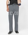 Shop Men's Charcoal Grey Icon Graphic Printed Oversized Wide Leg Track Pants-Front