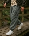 Shop Men's Charcoal Grey Oversized Brushed Cargo Joggers-Front