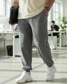 Shop Men's Charcoal Grey Oversized Plus Size Acid Wash Joggers-Front