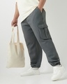 Shop Men's Charcoal Grey Oversized Plus Size Cargo Joggers-Front