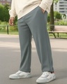 Shop Men's Charcoal Grey Textured Oversized Plus Size Parachute Pants-Front